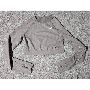 Gymshark Flex Sports Long Sleeve Crop Top Gray Tan